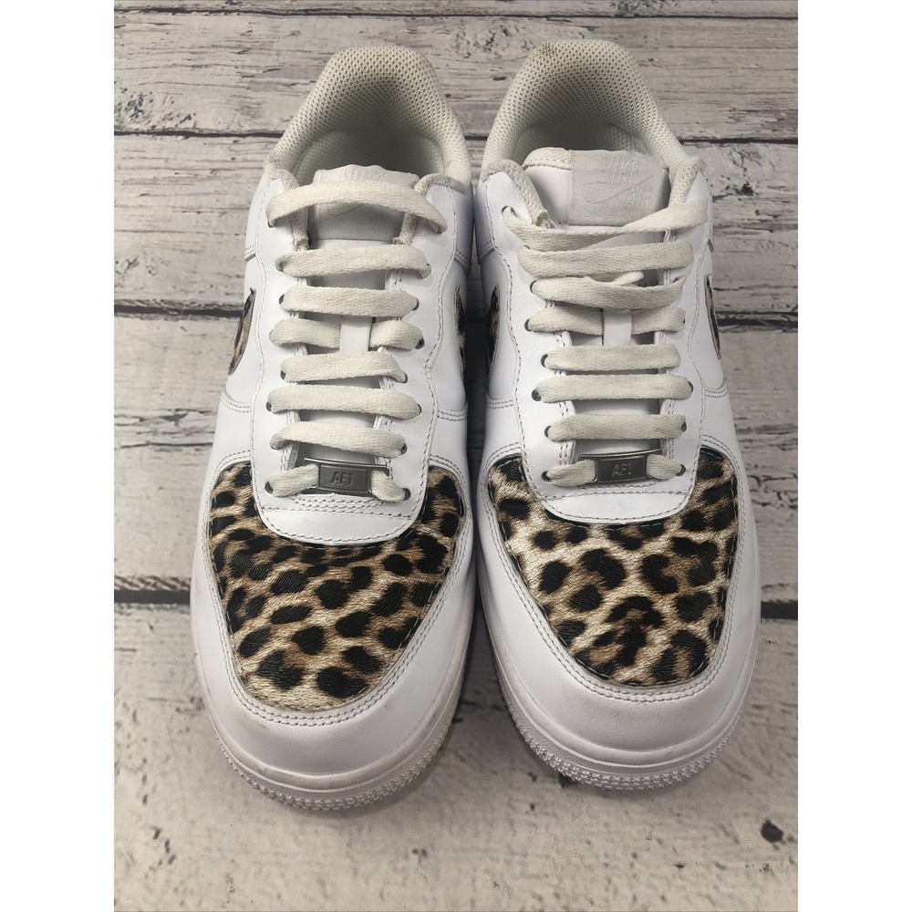 Nike Air Force 1 Low Womens Size 7.5 Custom White Cheetah Print Sneakers - Picture 2 of 7